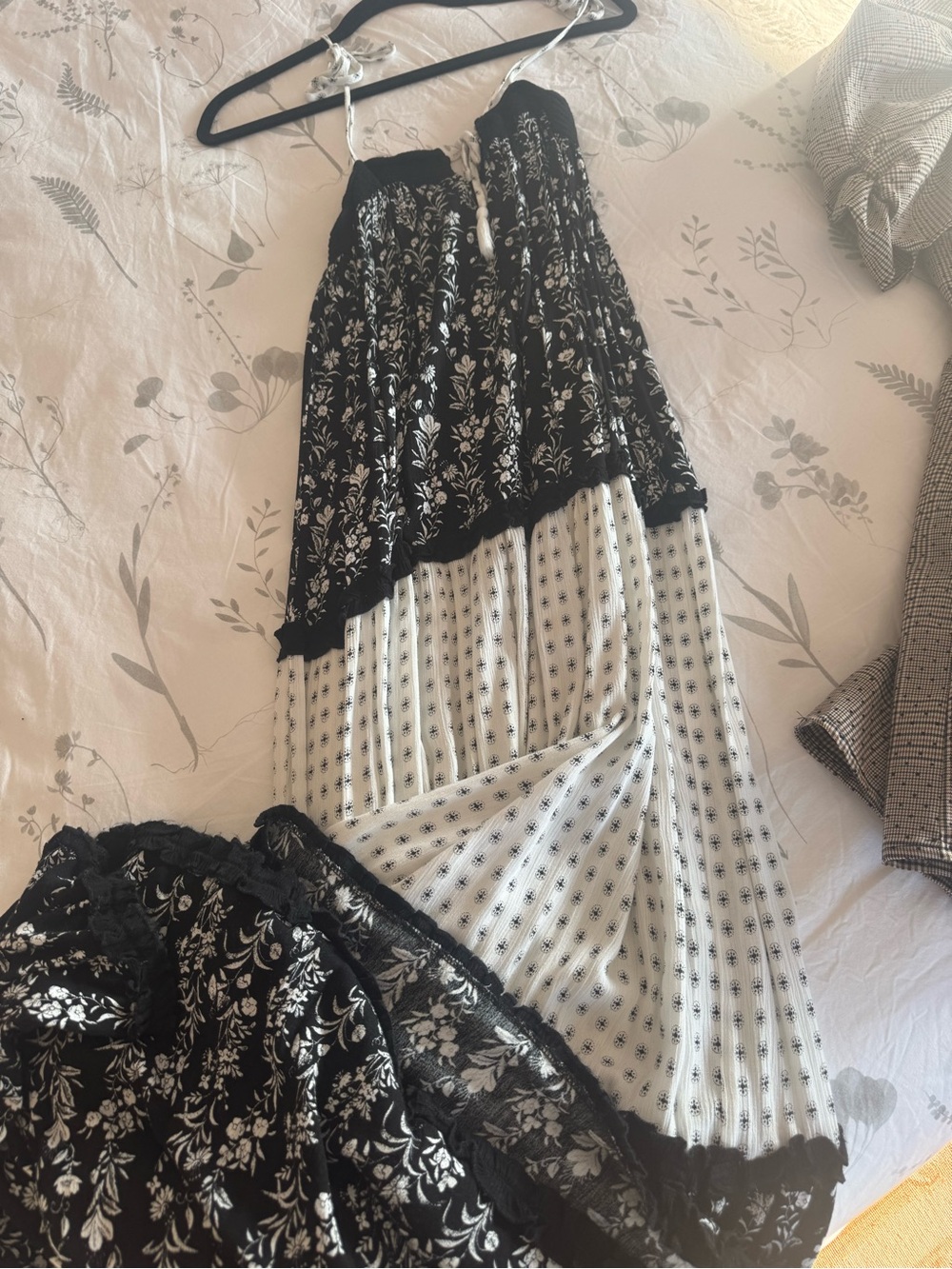 Black & White Floral Panel Maxi Dress
